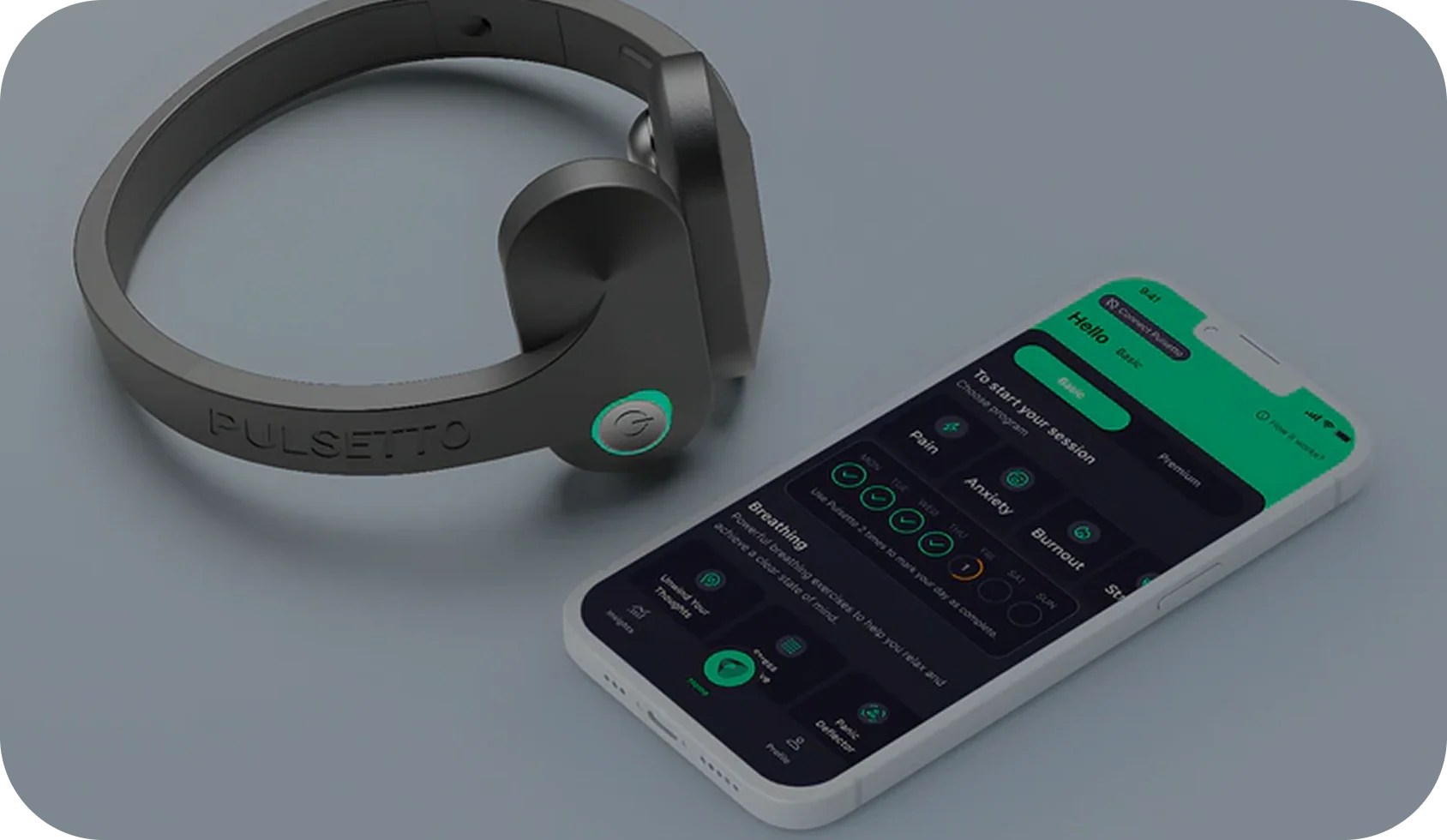 Pulsetto app beside device
