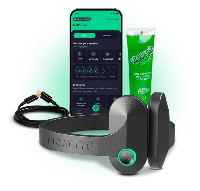 Pulsetto device with app gel and cable